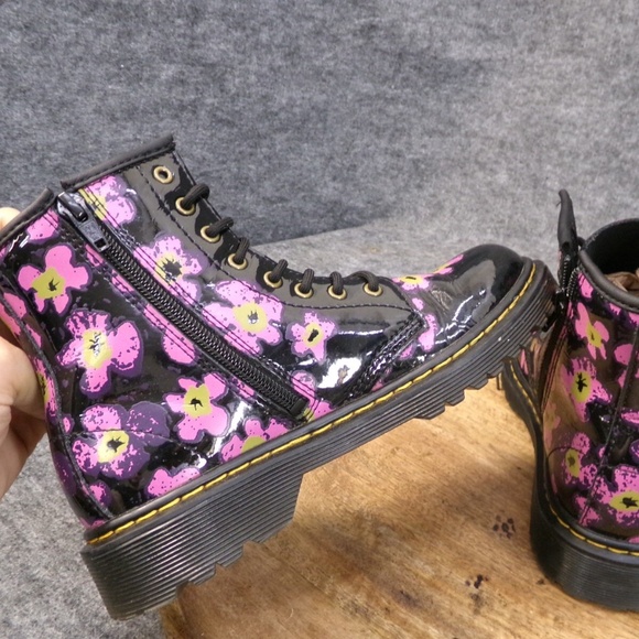 new girls dr martens 1460 JR/youth 3, 4 or 5 black patent leather floral print - Picture 4 of 4
